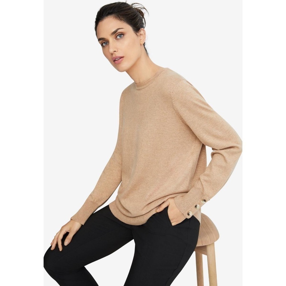 Ellos Button-Cuff Long Sleeves Camel Brown Pullover Sweater Top Sz 1X (22-24)